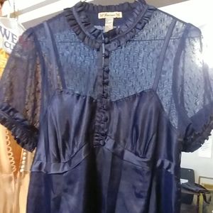 Forever 21 blue silky retro dress with lace.